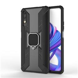 Predator Armor Metal Ring Grip Shockproof Dual Layer Rugged Hard Cover for Huawei Honor 9X - Black
