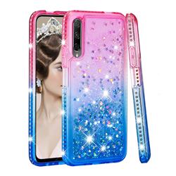 Diamond Frame Liquid Glitter Quicksand Sequins Phone Case for Huawei Honor 9X - Pink Blue