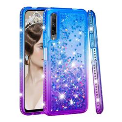Diamond Frame Liquid Glitter Quicksand Sequins Phone Case for Huawei Honor 9X - Blue Purple
