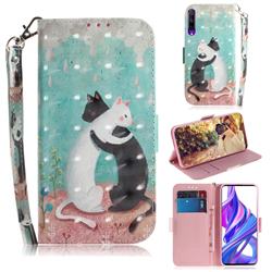 Black and White Cat 3D Painted Leather Wallet Phone Case for Huawei Honor 9X