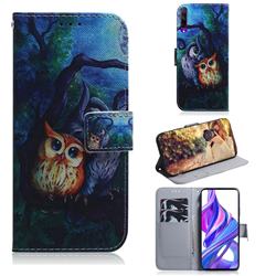 Oil Painting Owl PU Leather Wallet Case for Huawei Honor 9X