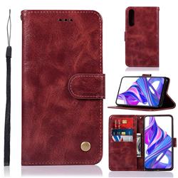 Luxury Retro Leather Wallet Case for Huawei Honor 9X - Wine Red