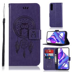 Intricate Embossing Owl Campanula Leather Wallet Case for Huawei Honor 9X - Purple