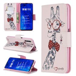 Glasses Giraffe Leather Wallet Case for Huawei Honor 9X