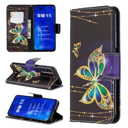 Golden Shining Butterfly Leather Wallet Case for Huawei Honor 9X