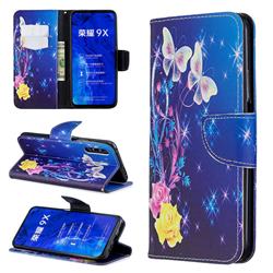 Yellow Flower Butterfly Leather Wallet Case for Huawei Honor 9X