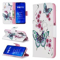Peach Butterflies Leather Wallet Case for Huawei Honor 9X