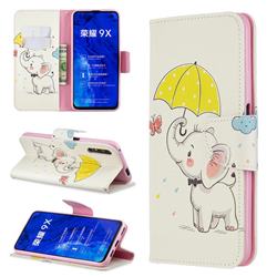 Umbrella Elephant Leather Wallet Case for Huawei Honor 9X