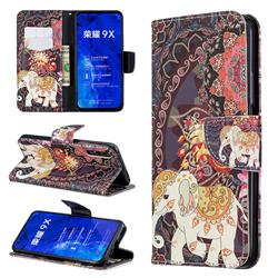 Totem Flower Elephant Leather Wallet Case for Huawei Honor 9X