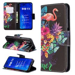 Flowers Flamingos Leather Wallet Case for Huawei Honor 9X