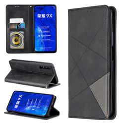 Prismatic Slim Magnetic Sucking Stitching Wallet Flip Cover for Huawei Honor 9X - Black