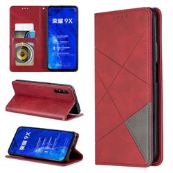 Prismatic Slim Magnetic Sucking Stitching Wallet Flip Cover for Huawei Honor 9X - Red