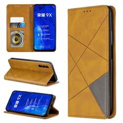 Prismatic Slim Magnetic Sucking Stitching Wallet Flip Cover for Huawei Honor 9X - Yellow