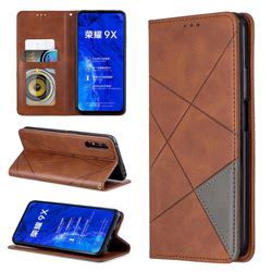Prismatic Slim Magnetic Sucking Stitching Wallet Flip Cover for Huawei Honor 9X - Brown