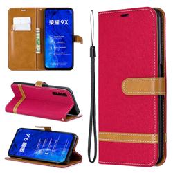 Jeans Cowboy Denim Leather Wallet Case for Huawei Honor 9X - Red