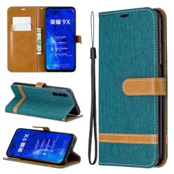 Jeans Cowboy Denim Leather Wallet Case for Huawei Honor 9X - Green
