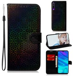 Laser Circle Shining Leather Wallet Phone Case for Huawei Honor 9X - Black