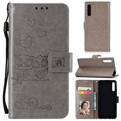 Embossing Owl Couple Flower Leather Wallet Case for Huawei Honor 9X - Gray