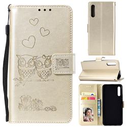 Embossing Owl Couple Flower Leather Wallet Case for Huawei Honor 9X - Golden