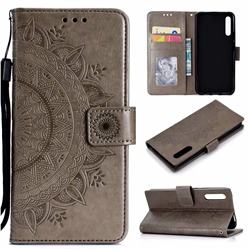 Intricate Embossing Datura Leather Wallet Case for Huawei Honor 9X - Gray