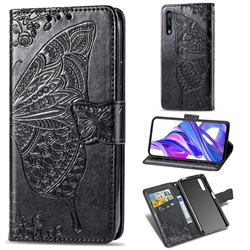 Embossing Mandala Flower Butterfly Leather Wallet Case for Huawei Honor 9X - Black