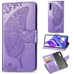 Embossing Mandala Flower Butterfly Leather Wallet Case for Huawei Honor 9X - Light Purple