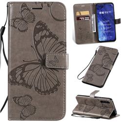 Embossing 3D Butterfly Leather Wallet Case for Huawei Honor 9X - Gray