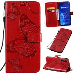 Embossing 3D Butterfly Leather Wallet Case for Huawei Honor 9X - Red