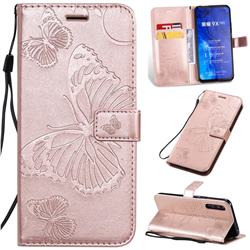 Embossing 3D Butterfly Leather Wallet Case for Huawei Honor 9X - Rose Gold