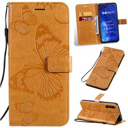 Embossing 3D Butterfly Leather Wallet Case for Huawei Honor 9X - Yellow