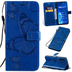 Embossing 3D Butterfly Leather Wallet Case for Huawei Honor 9X - Blue