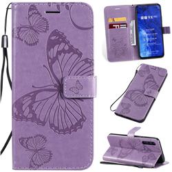 Embossing 3D Butterfly Leather Wallet Case for Huawei Honor 9X - Purple