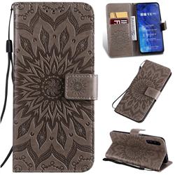 Embossing Sunflower Leather Wallet Case for Huawei Honor 9X - Gray