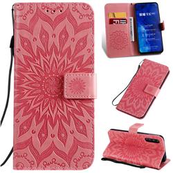 Embossing Sunflower Leather Wallet Case for Huawei Honor 9X - Pink