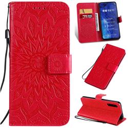 Embossing Sunflower Leather Wallet Case for Huawei Honor 9X - Red