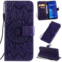 Embossing Sunflower Leather Wallet Case for Huawei Honor 9X - Purple