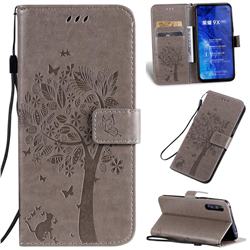 Embossing Butterfly Tree Leather Wallet Case for Huawei Honor 9X - Grey
