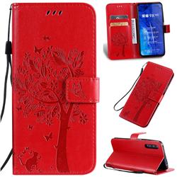 Embossing Butterfly Tree Leather Wallet Case for Huawei Honor 9X - Red