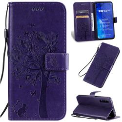 Embossing Butterfly Tree Leather Wallet Case for Huawei Honor 9X - Purple