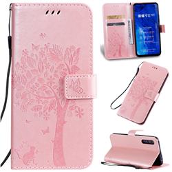 Embossing Butterfly Tree Leather Wallet Case for Huawei Honor 9X - Rose Pink