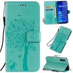 Embossing Butterfly Tree Leather Wallet Case for Huawei Honor 9X - Cyan