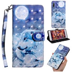 Moon Wolf 3D Painted Leather Wallet Case for Huawei Honor 9X