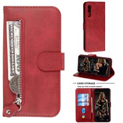 Retro Luxury Zipper Leather Phone Wallet Case for Huawei Honor 9X - Red