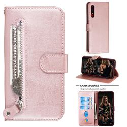 Retro Luxury Zipper Leather Phone Wallet Case for Huawei Honor 9X - Pink