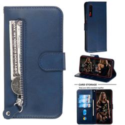 Retro Luxury Zipper Leather Phone Wallet Case for Huawei Honor 9X - Blue