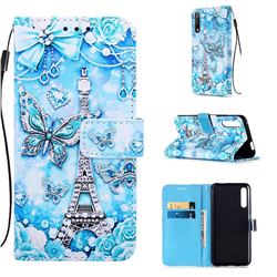 Tower Butterfly Matte Leather Wallet Phone Case for Huawei Honor 9X