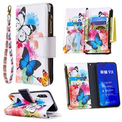 Vivid Flying Butterflies Binfen Color BF03 Retro Zipper Leather Wallet Phone Case for Huawei Honor 9X