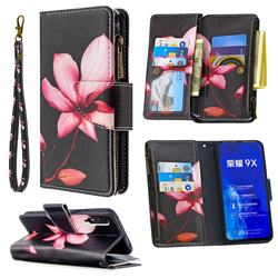 Lotus Flower Binfen Color BF03 Retro Zipper Leather Wallet Phone Case for Huawei Honor 9X
