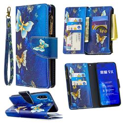 Golden Butterflies Binfen Color BF03 Retro Zipper Leather Wallet Phone Case for Huawei Honor 9X