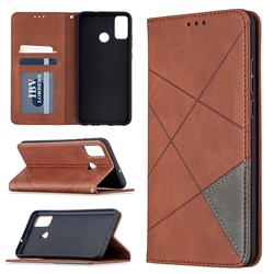 Prismatic Slim Magnetic Sucking Stitching Wallet Flip Cover for Huawei Honor 9X Lite - Brown